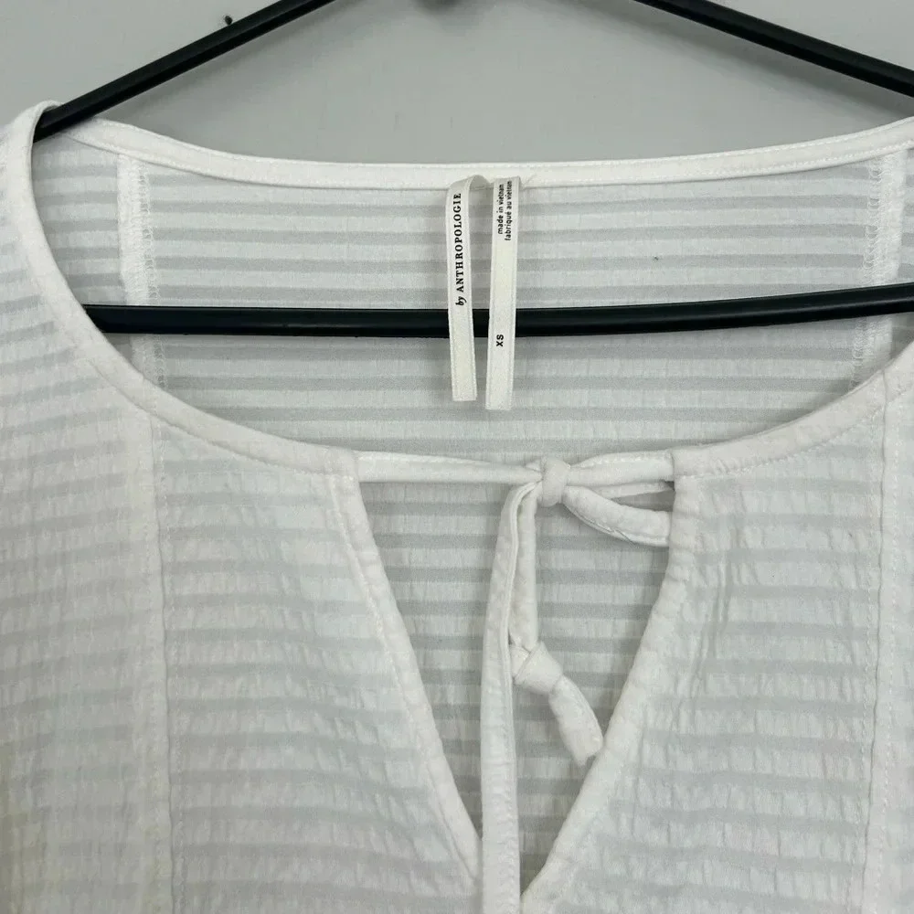 Anthropologie Rebecca smocked top puff sleeves white size small
